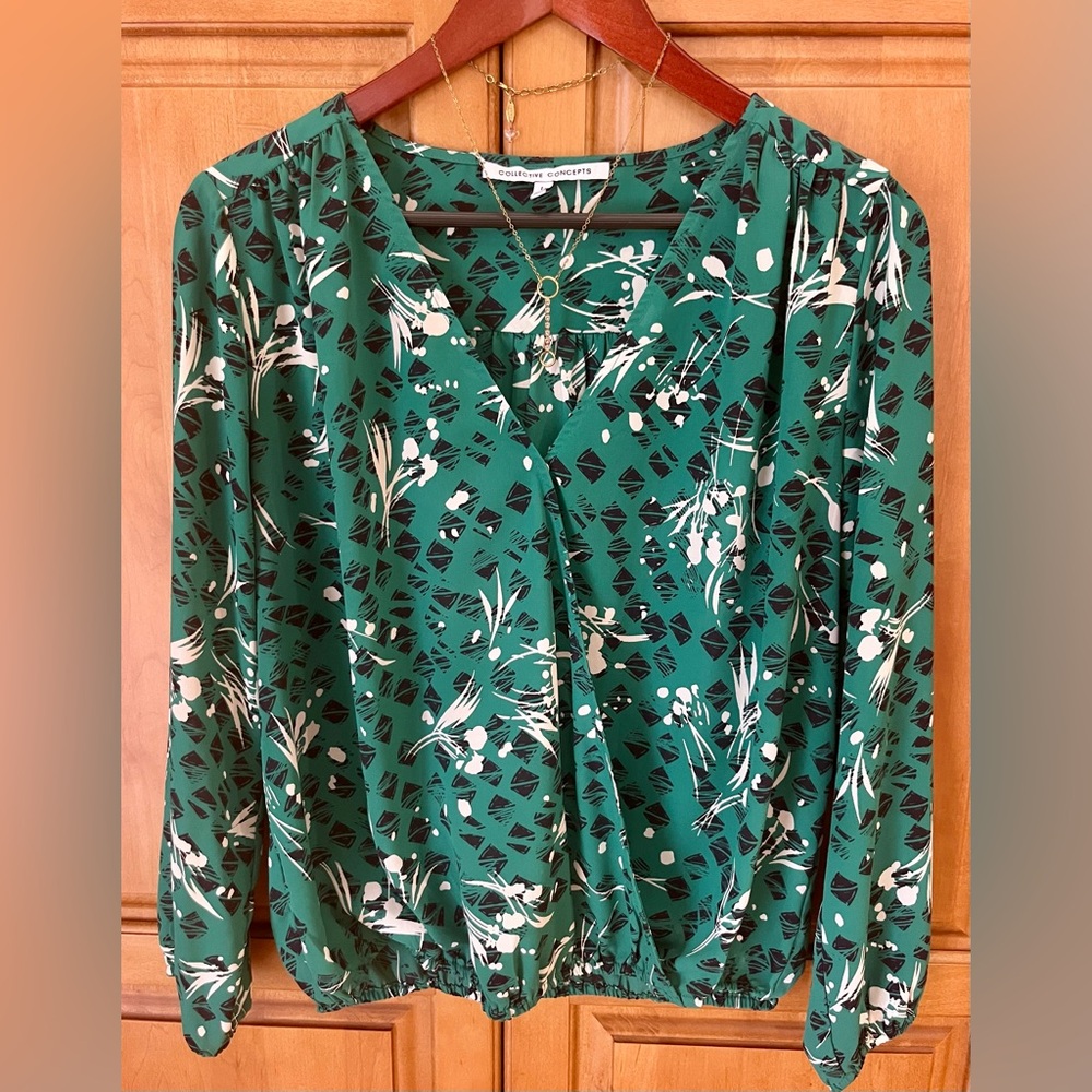 Collective Concepts Wrapped Patterned Blouse - Size Large